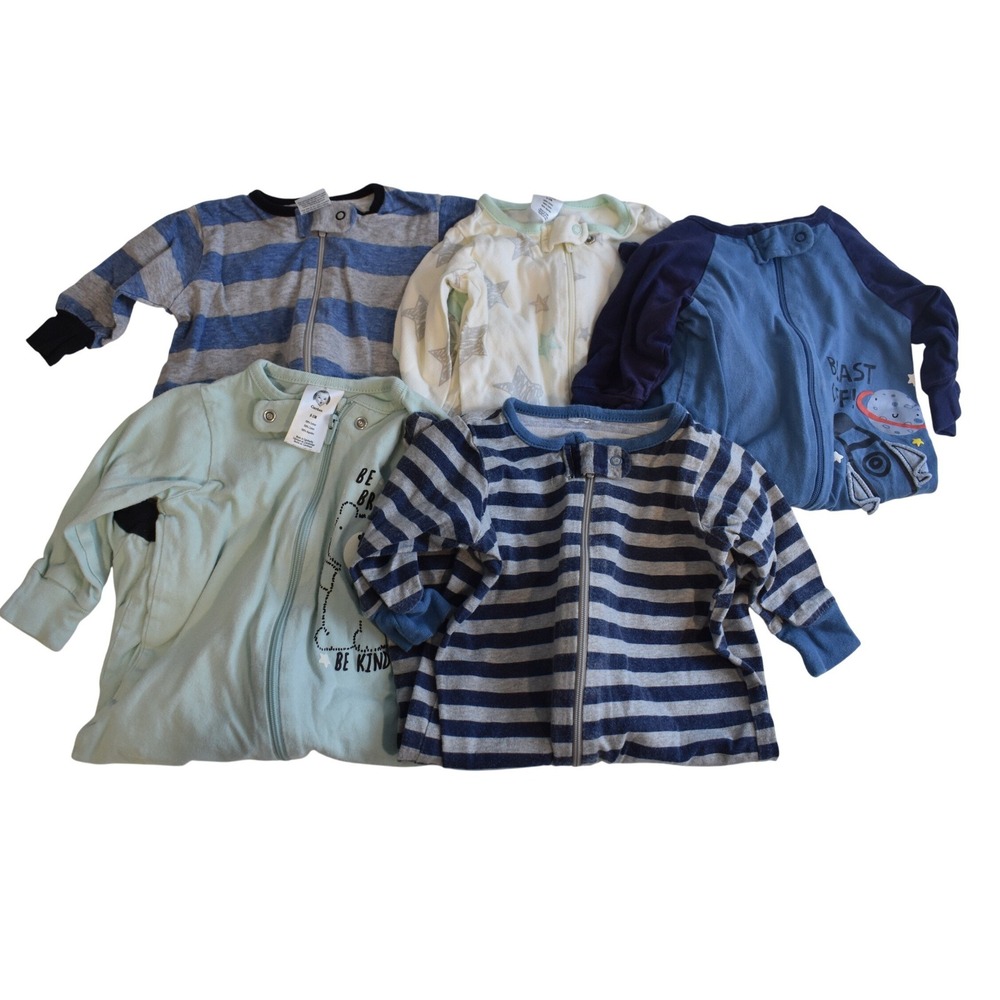 Lot of 5 Gerber 0-3 Boys Zipper Sleepers